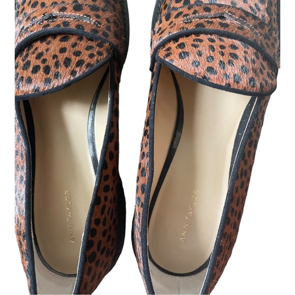 ANN TAYLOR Haircalf Leopard Print Penny Loafers Leather Slip On Size 9 - Picture 4 of 11